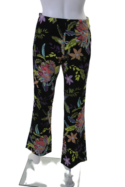 Trina Turk Womens Cotton Floral Print Side Zipped Bootcut Pants Black Size 2