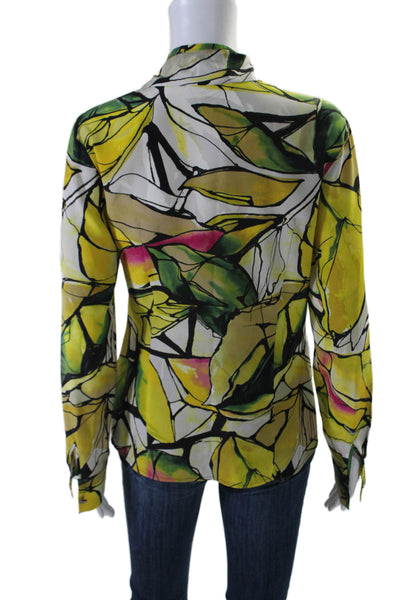 Escada Womens Silk Abstract Print Buttoned Long Sleeve Blouse Yellow Size EUR 34