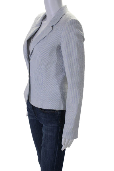 Shoshanna Womens Notched Lapel Three Button Striped Blazer White Blue Size 4 US