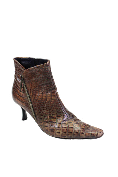 Donald J Pliner Womens Side Zip Snakeskin Print Heels Leather Brown Size 7