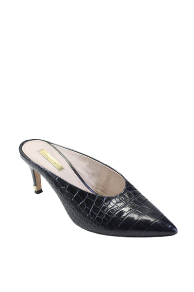 Louise et Cie Womens Slip On Pointed Toe Snakeskin Print Heels Leather Black 8