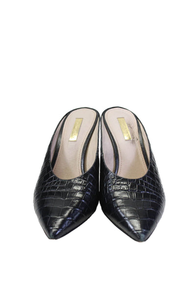 Louise et Cie Womens Slip On Pointed Toe Snakeskin Print Heels Leather Black 8