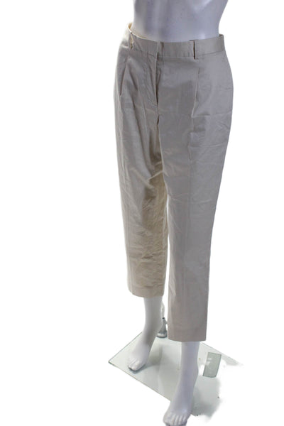 Theory Womens Zipper Fly Mid Rise Pleated Cropped Pants Beige Cotton Size 6