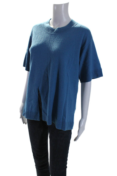 Sandro Womens Short Sleeve Crew Neck Wool Knit Shirt Blue Size 1