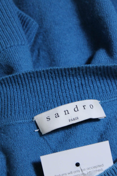 Sandro Womens Short Sleeve Crew Neck Wool Knit Shirt Blue Size 1