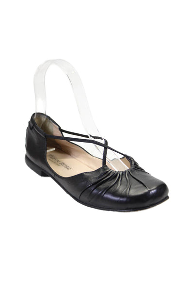 Taryn Rose Womens Leather Round Toe Elasticated Ballet Flats Black Size 5.5