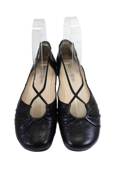 Taryn Rose Womens Leather Round Toe Elasticated Ballet Flats Black Size 5.5