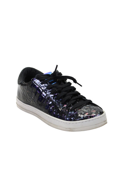 P448 Womens Leather Metallic Low Top Splatter Lace Up Sneakers Black Size 6