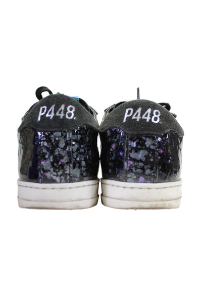 P448 Womens Leather Metallic Low Top Splatter Lace Up Sneakers Black Size 6