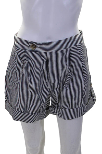 Harvey Faircloth Womens Cotton Gray White Striped Cuff Mini Shorts Size 4