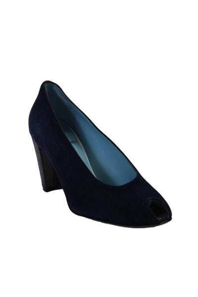 Thierry Rabotin Womens Suede Peep Toe Slide On Pumps Navy Blue Size 37 7