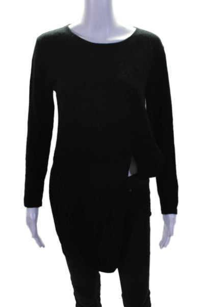 Allude Womens Cashmere Black Crew Neck Long Sleeve Hi-Low Sweater Top Size XS