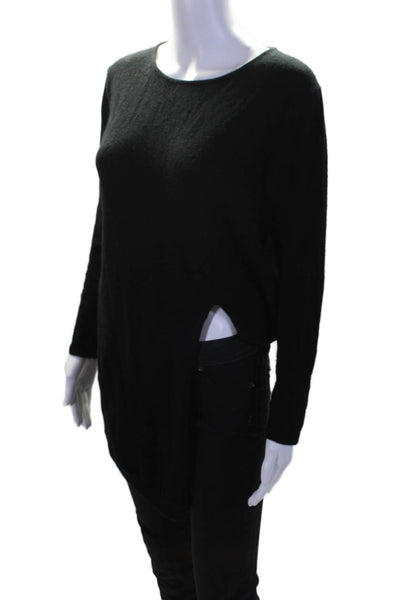 Allude Womens Cashmere Black Crew Neck Long Sleeve Hi-Low Sweater Top Size XS