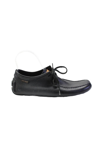 Louis Vuitton Mens Lace Up Square Toe Ankle Loafers Black Leather Size 7