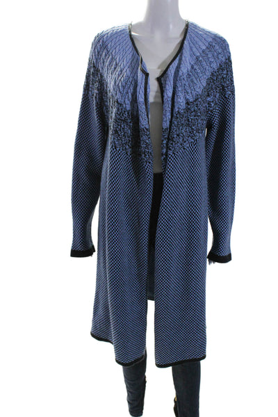 Nic + Zoe Womens Open Front Long Check Cardigan Sweater Blue Black Size 1X