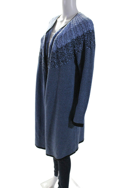 Nic + Zoe Womens Open Front Long Check Cardigan Sweater Blue Black Size 1X