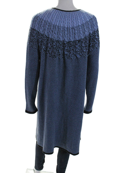 Nic + Zoe Womens Open Front Long Check Cardigan Sweater Blue Black Size 1X