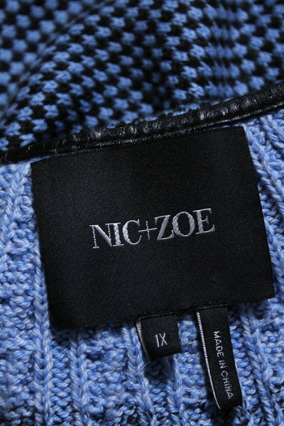 Nic + Zoe Womens Open Front Long Check Cardigan Sweater Blue Black Size 1X