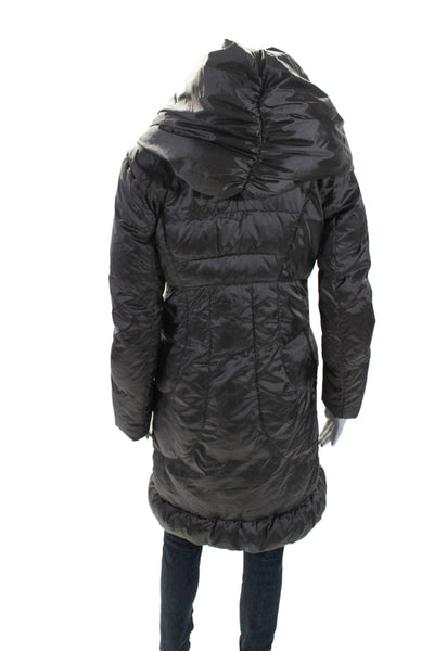 T Tahari Womens Front Zip Down Quilted Hooded Puffer Jacket Brown Size XS