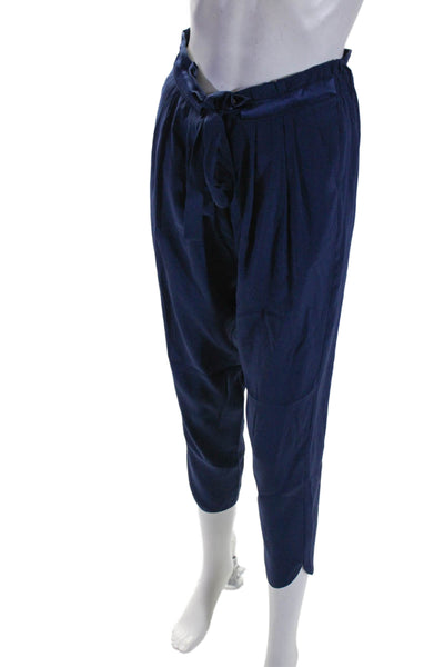 Ramy Brook Womens Silk Navy Drawstring High Waisted Tapered Pants Size S