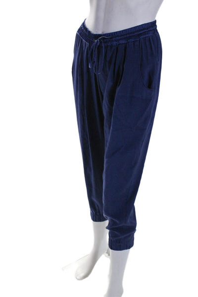 Ramy Brook Womens Silk Navy Blue Drawstring High Waisted Jogger Pants Size S