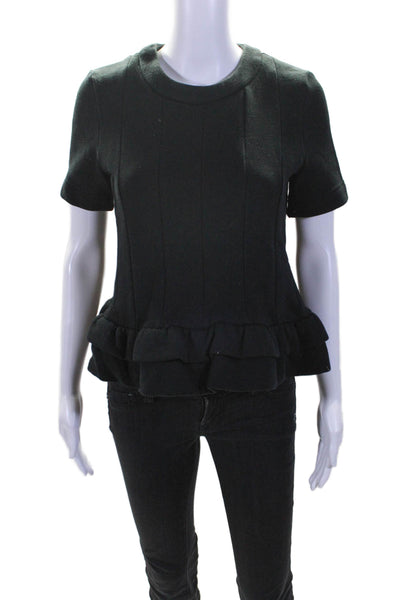 Charles Anastase Womens Cotton Fleece Ruffled Hem Peplum Top Black Size S