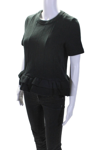 Charles Anastase Womens Cotton Fleece Ruffled Hem Peplum Top Black Size S