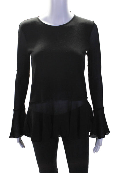 Theory Womens Long Sleeves Lexanda Blouse Black Wool Blend Size Petite