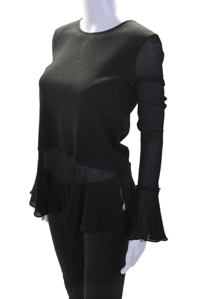 Theory Womens Long Sleeves Lexanda Blouse Black Wool Blend Size Petite