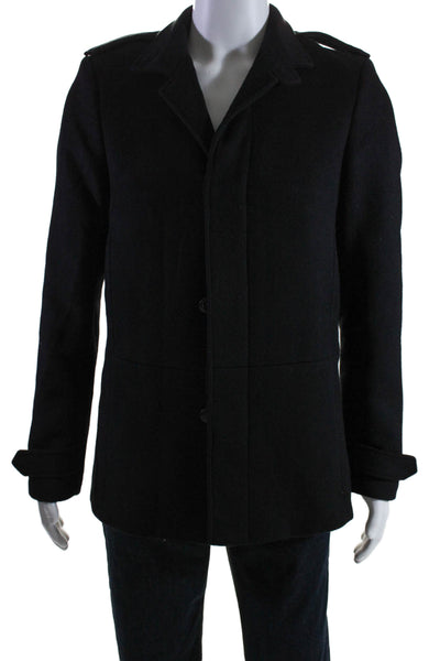 Trussardi Mens Cashmere Long Sleeve Lined Button Down Overcoat Black Size 46