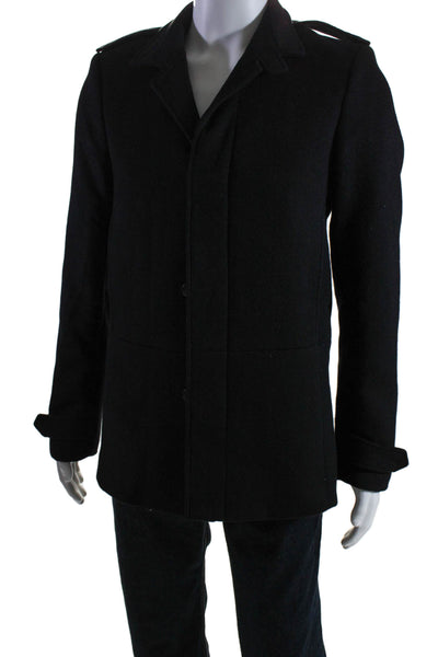 Trussardi Mens Cashmere Long Sleeve Lined Button Down Overcoat Black Size 46