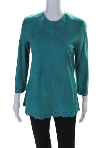 In Transit 2 Women's Round Neck Long Sleeves Suede Leather Tunic Green Size L