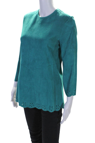 In Transit 2 Women's Round Neck Long Sleeves Suede Leather Tunic Green Size L