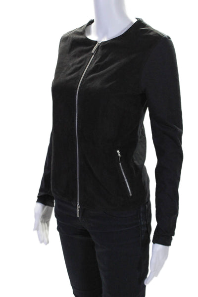 Gimos Women's Long Sleeves Full Zip Pockets Suede Jacket Black Size 40