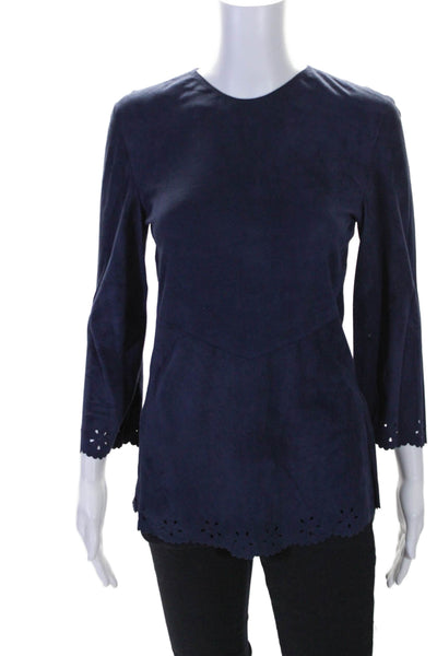 In Transit 2 Women's Long Sleeves Suede Leather Tunic Blouse Blue Size XS