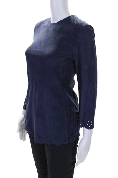 In Transit 2 Women's Long Sleeves Suede Leather Tunic Blouse Blue Size XS