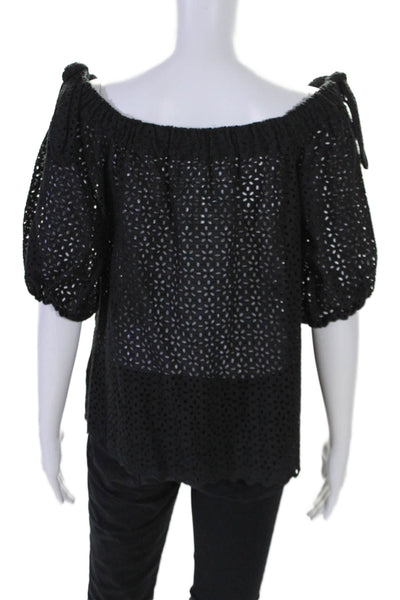 Sharis Women's Off The Shoulder Eyelet Short Sleeves Blouse Black Size 42