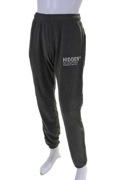 Hidden Mens Tie Closure Pull On High Rise Sweatpants Gray Cotton Size Medium