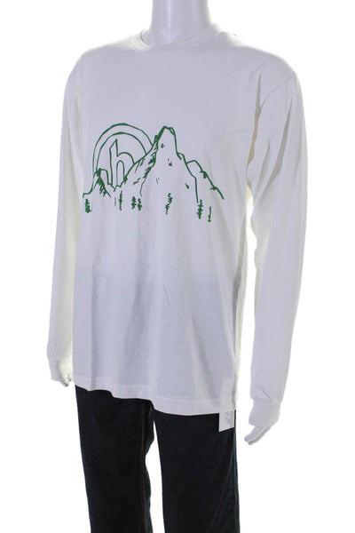 Hidden Mens Long Sleeves Crew Neck Pullover Tee Shirt White Cotton Size Large