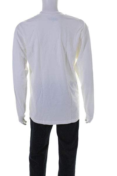 Hidden Mens Long Sleeves Crew Neck Pullover Tee Shirt White Cotton Size Large