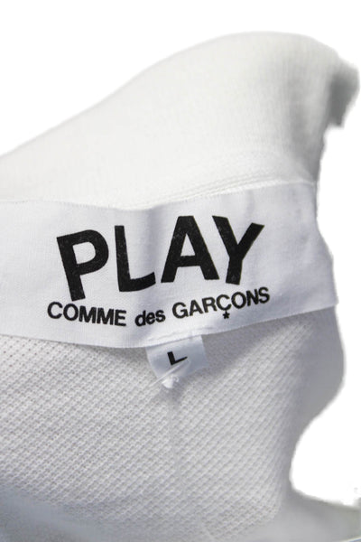 Play Comme Des Garcons Mens Short Sleeve Heart Logo Polo Shirt White Size Large