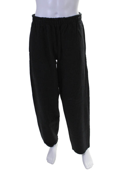 Evisu Mens Elastic Waistband Straight Leg Knit Sweatpants Black Cotton Size 38