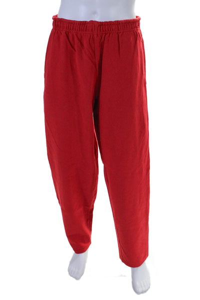 Evisu Mens Elastic Waistband Straight Leg Knit Sweatpants Red Cotton Size 38