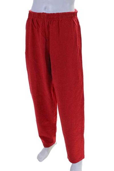 Evisu Mens Elastic Waistband Straight Leg Knit Sweatpants Red Cotton Size 38