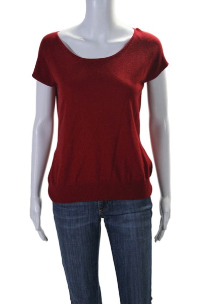 Escada Womens Wool Dark Red Scoop Neck Short Sleeve Knit Blouse Top Size 40