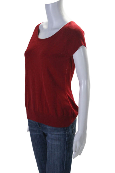 Escada Womens Wool Dark Red Scoop Neck Short Sleeve Knit Blouse Top Size 40