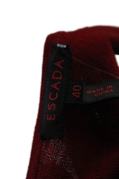 Escada Womens Wool Dark Red Scoop Neck Short Sleeve Knit Blouse Top Size 40