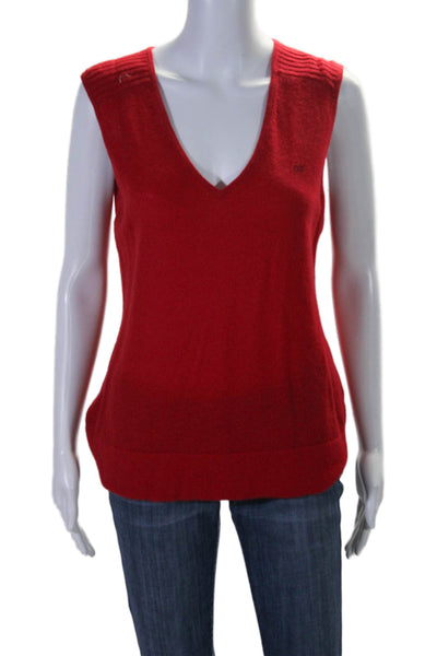 Escada Sport Womens Bright Red Merino Wool V-Neck Sleeveless Tank Top Size M