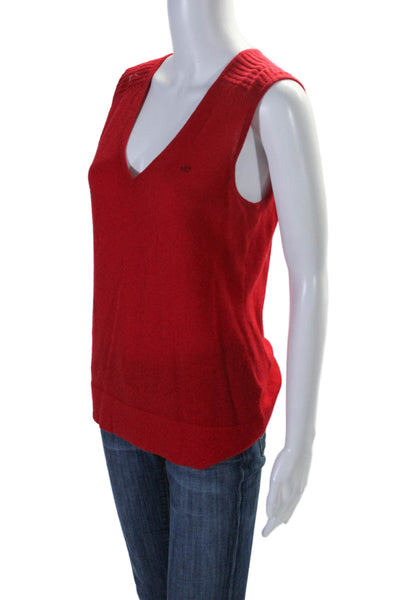 Escada Sport Womens Bright Red Merino Wool V-Neck Sleeveless Tank Top Size M