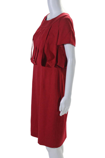 Escada Womens Wool Red Cut Out Layered Boat Neck Short Sleeve Shift Dress Size38